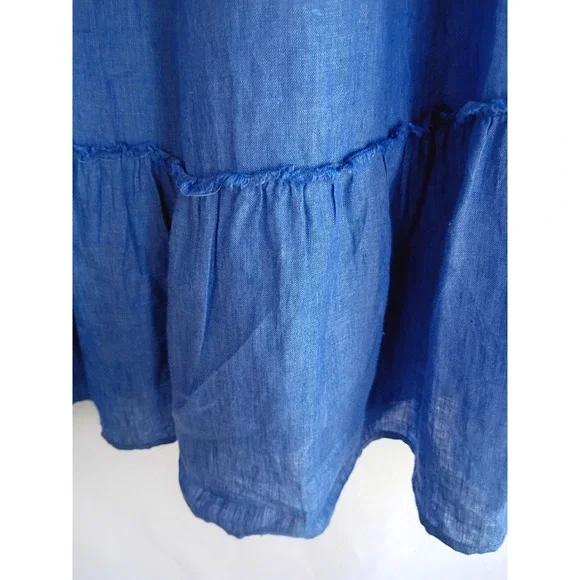 J. McLaughlin Blue Linen Sleeveless Tiered Tassel Tie Neck Dress Small Coastal - Picture 9 of 9